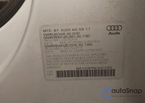 2012 Audi Q5 2.0T Premium из США, поврежденный, VIN WA1LFAFP9CA027454